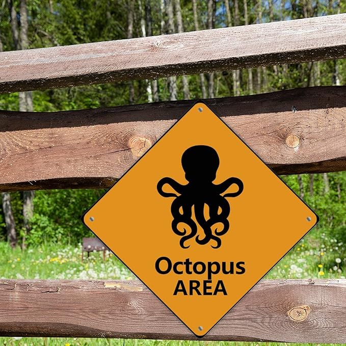Caution Octopus Crossing XING Tin Sign Octopus Area Warning Street Sign Ocean Animal Novelty Caution Road Sign for Outdoor Home Driveway Garden Yard Park 15x15in