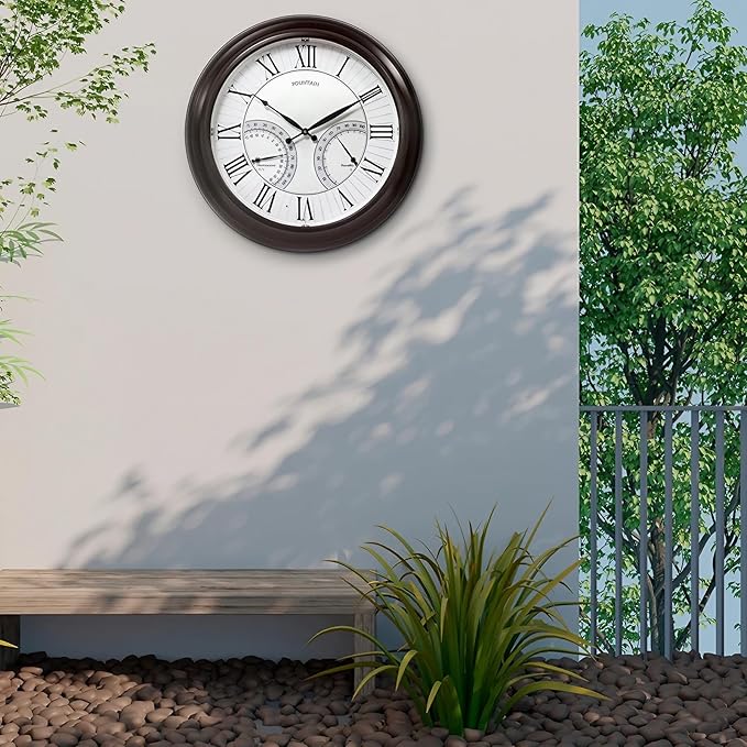 24" Jameson in/Outdoor Lighted Clock, Self-Illuminated, Waterproof, 3 in 1 Weather Station (Thermometer & Hygrometer), Metal Clock, Oil Rubbed Bronze Finish(Night Light)