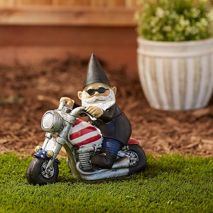 Accent Plus Biker Gnome Solar Statue 8x3.25x7.5