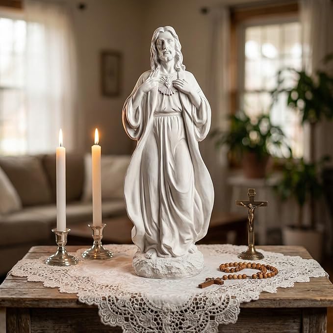 Sacred Heart of Jesus Statue 24.4'' H Large Jesus Statue Catholic Statues for Outdoor Garden Yard Lawn Patio, Resin Sculpture Outdoor/Indoor Religious Gift, Gray