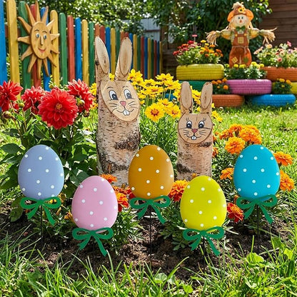 5 Packs Easter Eggs Decorative Garden Stakes Easter Decorations,Cute Easter Eggs Metal Yard Signs,Happy Easter Decorations Outdoor Yard for Spring Home Outside Lawn Front Porch Lawn Backyard Decor