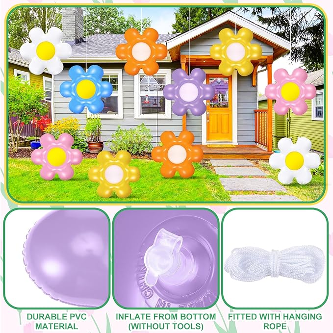 18 Pcs Spring Daisy Flower Inflatable Balls Blow up Daisy Flower Inflatable Decoration Colorful Spring Inflatable Hanging Ornament Flower Shape PVC Yard Decors for Indoor Outdoor (Modern)