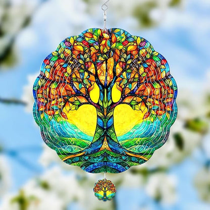 GENANY Tree of Life Hanging Wind Spinners for Women Men, 12 Inch Metal 3D, Stainless Steel Hanging Wind Catchers Sculpture for Outside, Outdoor Spring Decoration, Unique Gift