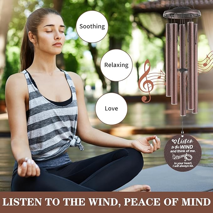 Sympathy Wind Chimes Loss Loved One, Memorial Gift for Loss of Mother Father Husband Condolence Remembrance, Best Sympathy Gift (Bronze, 36'')