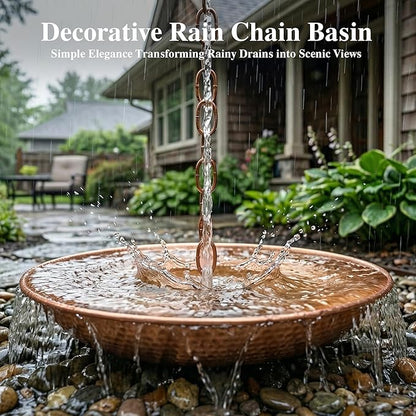 Rain Chain Basin, Anchoring Basin for Rain Chain, Metal Bowl for Rain Chain Downspout Gutters, Rain Basin for Outdoor Garden, Lawn & Patio Water Feature, 11 Inches Diameter, Gold