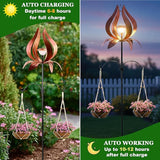 Multi-Functional Yard Wind Spinners with Solar Lights Outdoor Garden,YNGFIL Large Ornaments Outdoor with Double Shepherds Hooks and Coconut Fiber Liner Hanging Planters (83 in)