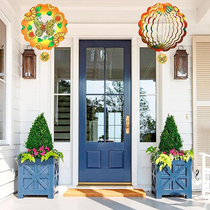 Butterfly Wind Spinners Hanging for Yard and Garden,12 inch 3D Metal Sunflower Outdoor Wind Sculptures Decor Birthday Gifts for Women Mom, Grandma, Gardening for Patio, Lawn, Balcony Porch Decorations