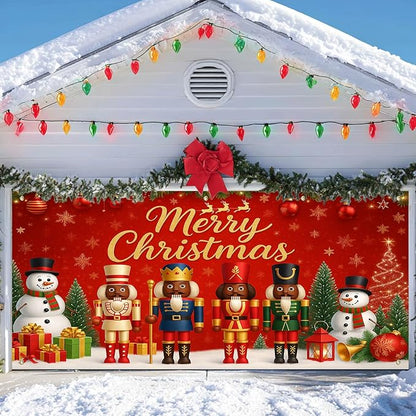 IVN Christmas Garage Door Banner 13x6ft Black Nutcracker Christmas Porch Banner Decorations Snowman Merry Christmas Garage Door Cover Decoration Home Door Front Yard Decor for Xmas Eve Holiday Outdoor
