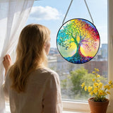 7.8 in Stained Glass Window Hanging, Rainbow Tree of Life Suncatcher for Home Decor, Handmade Decorative Ornament Boho Wall Art Ideal Gift for Mom Grandma Housewarming