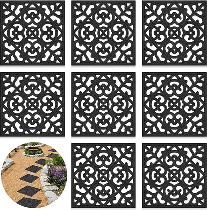 Pangda 8 Pcs Rubber Stepping Stones Outdoor Garden Walkway, 12 x 12 Inch Heavy Duty Pathway Pavers Retro Decorative Stepping Stones for Outside Landscaping Yard Lawn Path(Black,Cross Square)