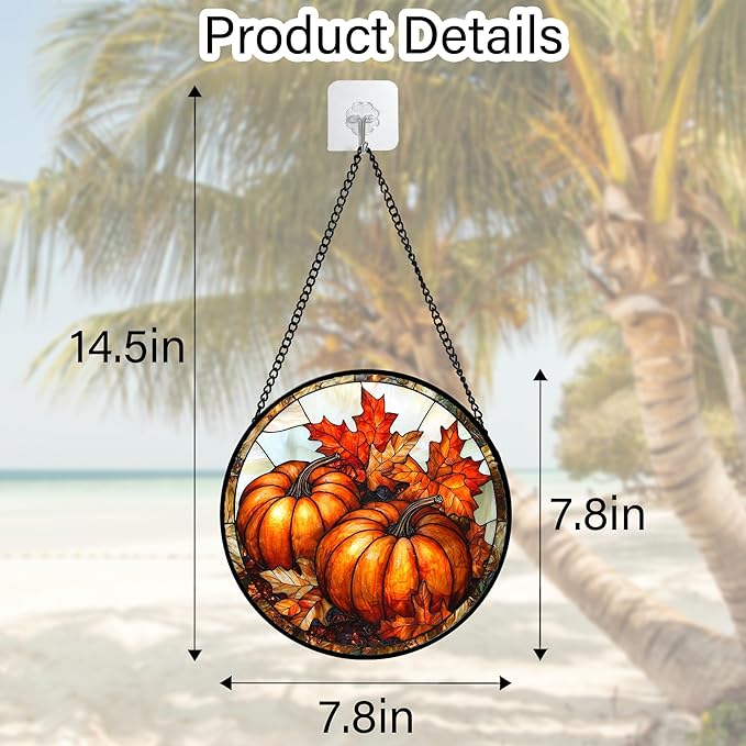 DASTOLL Stained Glass Window Hanging, Pumpkin Maple Leaf Suncatcher for Doors Home Sun Catchers Decoration and Christmas, Mother's Day Birthday Gifts for Women, Men, and Mom 11.8x11.8 in