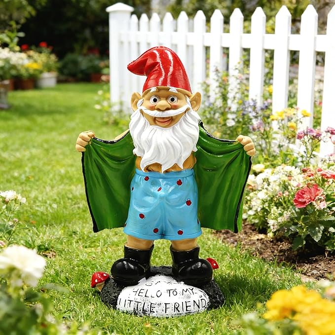 Tirifer 8.3inch/21cm Big Size Garden Gnome, Funny Outdoor Indoor Statue Gnome for Patio Lawn Garden Yard, Resin Naughty Dwarf Sculpture Art Decoration Unique Gift for Yard Balcony Porch Housewarming