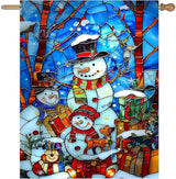 Stained Glass Snowman House Flags 28 x 40 Double Sided Merry Christmas Garden Flag Hello Winter Yard Flag Happy Holidays Flag for Outside Welcome New Year Outdoor Flag Large
