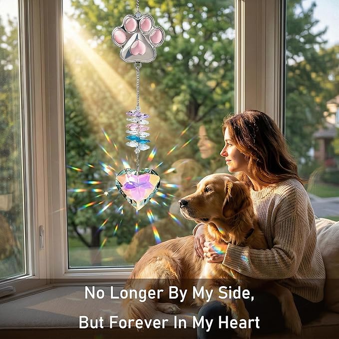 Gemstone Paw Crystal Suncatcher – Pet Memorial Gift for Loss of Dog, Sympathy Remembrance, Dogs & Cats Bereavement Keepsake