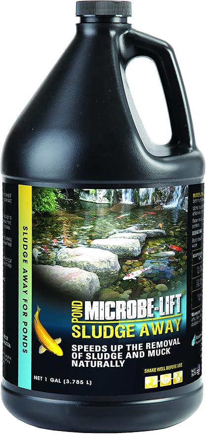 MICROBE-LIFT MLXSAG4 Sludge-Away Pond and Outdoor Water Garden Sludge Remover, OK for Live Koi Fish, Plant Life, and Decor, 1 Gallon