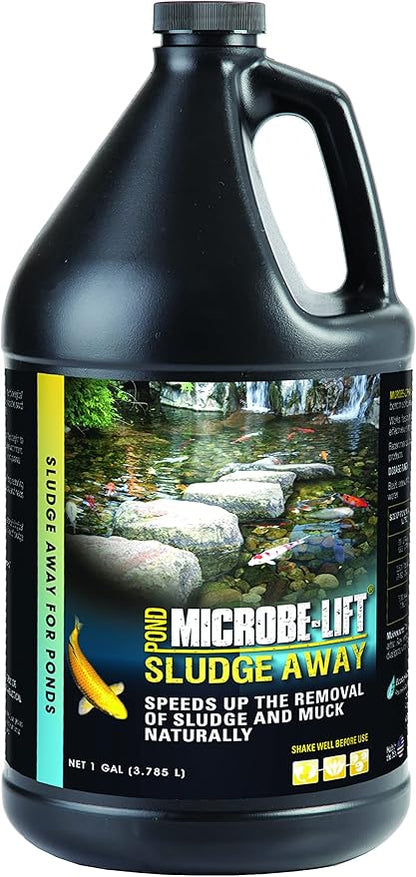 MICROBE-LIFT MLXSAG4 Sludge-Away Pond and Outdoor Water Garden Sludge Remover, OK for Live Koi Fish, Plant Life, and Decor, 1 Gallon