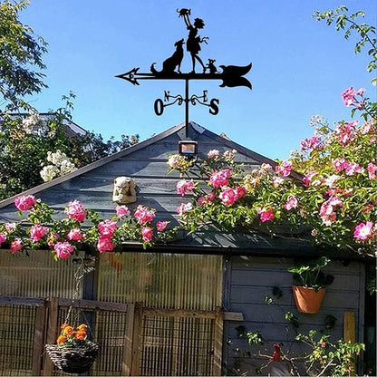 European Style Wrought Iron Garden Weather Va ne, Roof Decoration Weather Va ne, Direction Indicator Kit, Outdoor Cute Hollowed Out Steel Gnomes Statue direction indi