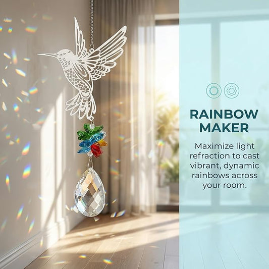 Sun Catcher Crystal Hummingbird,Indoor Window Suncatcher, Hanging Crystal Decor Creates Rainbows, Hummingbird Wall Art, Bird Deterrent Garden Gift.