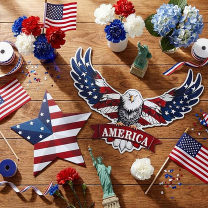 Silkfly 2pcs 4th of July Metal Decorations for Outdoor Patriotic Memorial Day Garden Yard Sign 250th Eagle Metal Blue Red Star Art Decor Outside Americana Garden Stake for Lawn Independence Day Gifts
