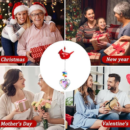 Red Cardinal Bird Window Sun Catcher – Valentines Day Handmade Bird Lover Window Hanging Décor with Suction Cups for Home & Garden - Memorial Cardinal Gifts for Women, Mom,Grandma (C)