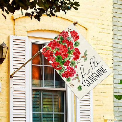 Baccessor Spring House Flag 28 x 40 Inch, Red Geranium Floral Double Sided Burlap Welcome Large Yard Flag Seasonal Holiday Lawn Proch Outdoor Outside Decor