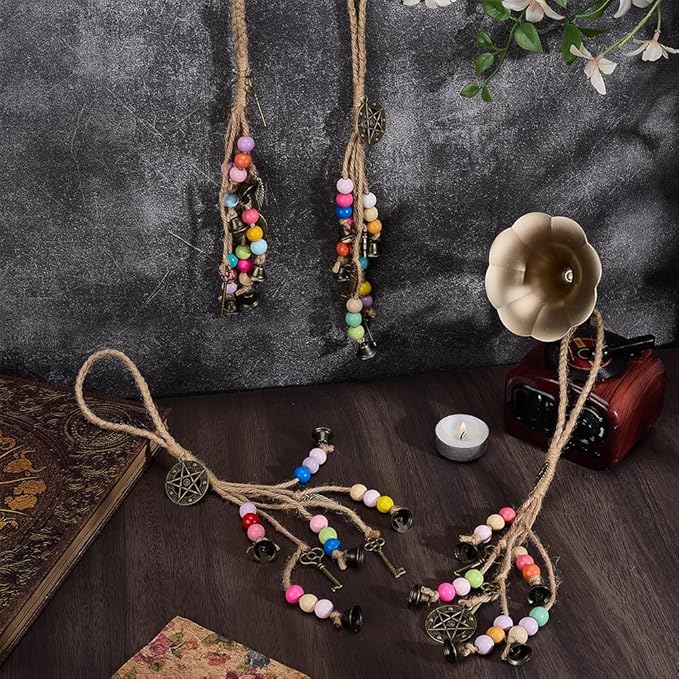 FREEBLOSS 4 Set Witch Bells DIY Kit for Door Knob Witch Bell Witchcraft Kit Pentagram Witchy Decor Positive Hanging Wiccan Wind Chimes Witchcraft Supplies Witches Protection Bells
