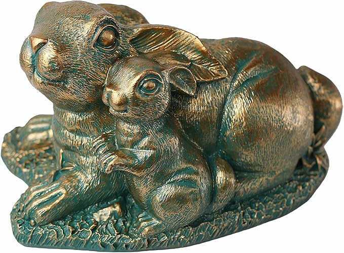 Rabbit Garden Outdoor Statue Resin Easter Bunny Statues for Home, Living Room Decoration, Garden Decor,Verdigris Gold