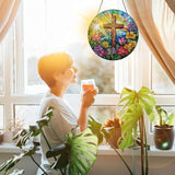 Bimkole Cross Stained Glass Suncatcher Window Hanging - Flowers Indoor Window or Doorway Decoration - Handmade Sun Catcher Decor for Garden Home Christmas & Birthday Gifts 7.87x7.87 Inch
