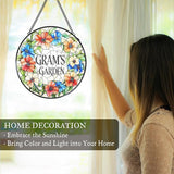 Gram's Garden Floral Stained Glass Window Hanging Suncatcher for Grandma, Gram Grandma Gifts Sun Catcher Wall Hanging Decoration for for Mothers Day Christmas Birthday, 7.8 x 7.8 in