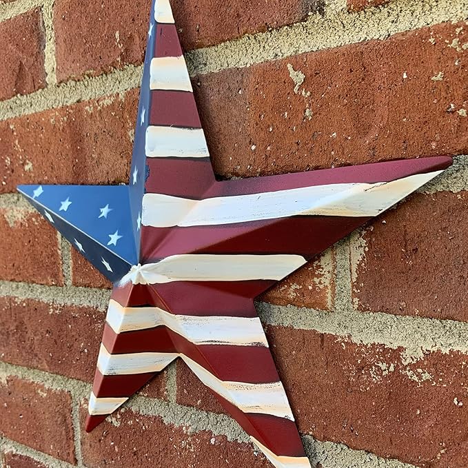 Metal American Flag Barn 3D Star Stripes Patriotic Indoor Outdoor Americana Oudoor Wall Decor (12"X12")