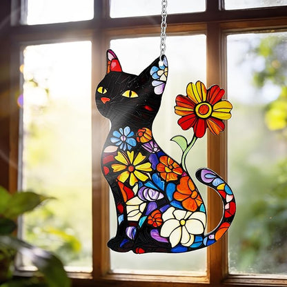 Cat Stained Glass Suncatcher Window, Hanging Sun Catchers Indoor Window, Cat Lover Suncatcher for Mom/Women