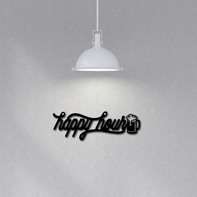 CREATCABIN Happy Hour Sign Bar Wall Decor Drinks Metal Wall Art Wall Hanging Decor for Indoor Outdoor Home Livingroom Kitchen Garden Bar Pub Office Decoration Gift Black 11.8 x 3.9 Inch