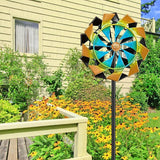 59 Inch Kinetic Wind Spinner Outdoor, Double Blade Wind Sculpture with 5 Prong Base, Garden Metal Pinwheel for Yard Lawn Patio Decor(Colorful)