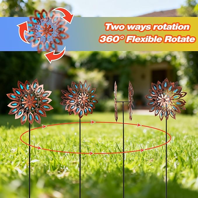 Wind Spinners for Outdoor Yard Decor, 360 Degrees Swivel Large Outdoor Metal Wind Spinner, 76" Wind Sculptures Garden Decor for Patio Lawn Yard
