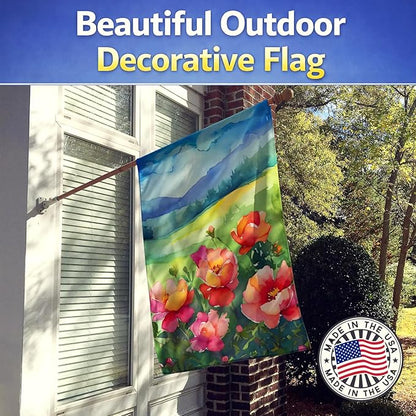 Caroline's Treasures Iowa Wild Prairie Roses in Watercolor House Flag Large Porch Sleeve Pole Decorative Outside Yard Banner Artwork Wall Hanging, Polyester, House Size, Multicolor