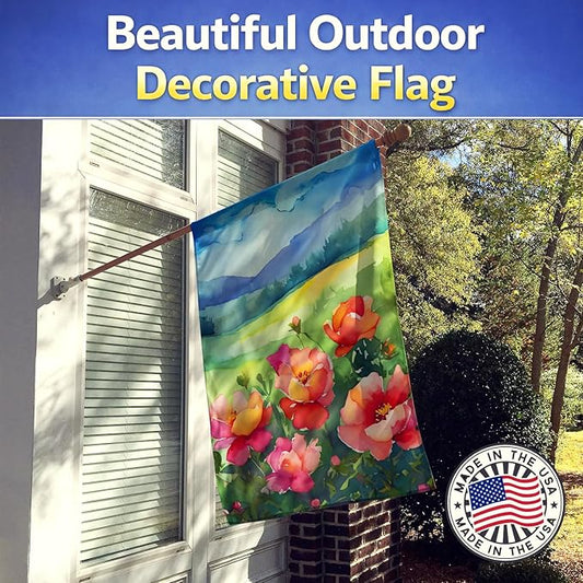 Caroline's Treasures Iowa Wild Prairie Roses in Watercolor House Flag Large Porch Sleeve Pole Decorative Outside Yard Banner Artwork Wall Hanging, Polyester, House Size, Multicolor