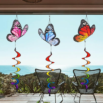3pcs Butterfly Windmill, Garden Wheel Spinner, Hanging Windsock, Colorful Pin Wheel, Fabric Windmill Wheel, 40inch Whirligigs Windmill, Outdoor Courtyard, Lawn, Decoration Wind Spinner