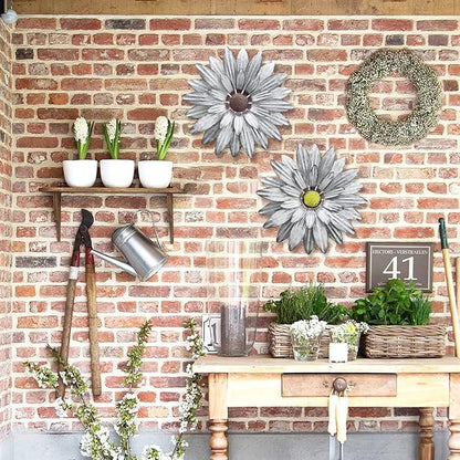 Galvanized Farmhouse Metal Flowers Wall Decor Inspirational,Wall Decor Hanging for Indoor Outdoor Home Bedroom Living Room Office Porch Patio Garden Fence 13Inch,Handmade Gift, Set of 2
