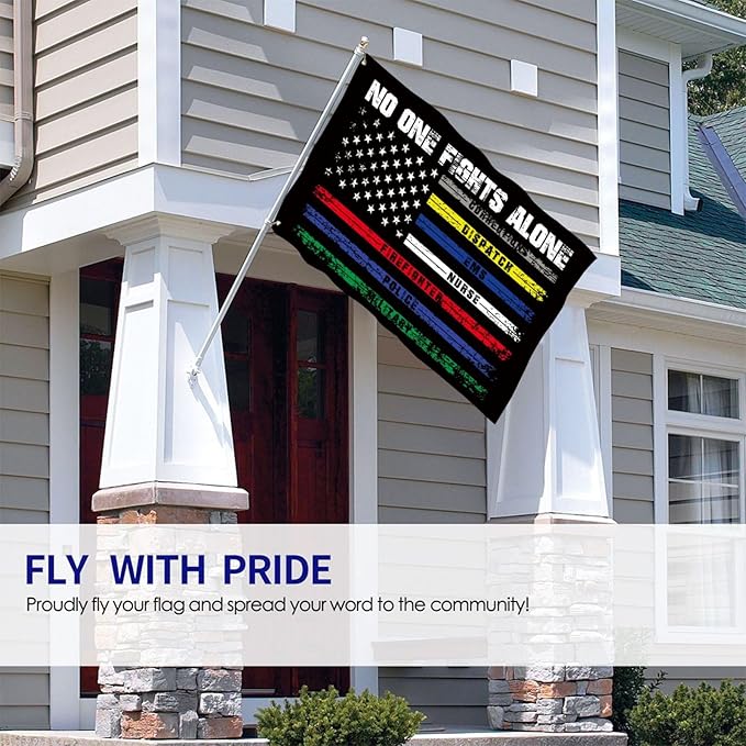 No One Fights Alone Flag 3 X 5 Ft Polyester with Brass Grommets For Lawn Patio Yard Garden Home Outdoor Decor Fade Resistant Banner