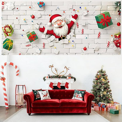6 x 13 ft Christmas Garage Door Decorations Merry Christmas decorations Xmas Garage Door Cover, Happy New Year Hanging Banner for Home,Outdoor,Indoor,Party (White wall, 6 x 13 ft)