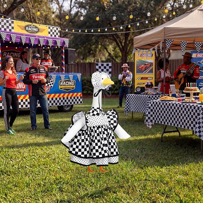 Abbylike 1 Set Racing Car Porch Goose Outfit Racing Yard Goose Costume Clothes Fits Large 23'' H Cement for Game Day Outdoor Patio Garden Lawn Pathway Spring Statue Art Decorations