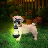 Sunny Pug Welcome Sign with Solar Lantern, Standing Yellow Pug Garden Sculpture for Balcony, Patio Nooks, Flower Borders & Entry Steps