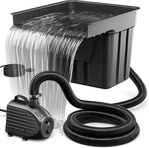 NFESOLAR Pond Waterfall Spillway Kit, Includes Waterfall Box, Filter Media, 1200GPH Water Pump and 10 FT Corrugated Tubing, for Ponds and Streams up to 3,000 Gallons N4332