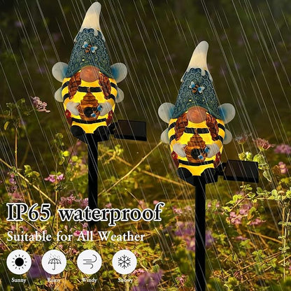 Solar Gnome Garden Lights, Outdoor Gnome Statue with Bees & Honey Jars, Solar Powered Fairy Garden Lights Gnome Decorations for Home Outside Yard Lawn Patio Gnomes Gifts (Bee)