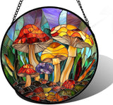 DASTOLL Stained Glass Window Hanging, Jungle Mushrooms Sun Catchers Diamond Glass Panel Hangings Plant Suncatcher Decor for Birthday for Women, Men, Wife, Aunt, and Mom 9.8 in