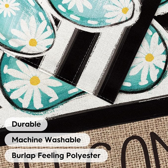 AVOIN colorlife Blue Paw Print Spring Garden Flag 12x18 Inch Double Sided Outside, Daisy Floral Welcome Stripes Yard Outdoor Flag