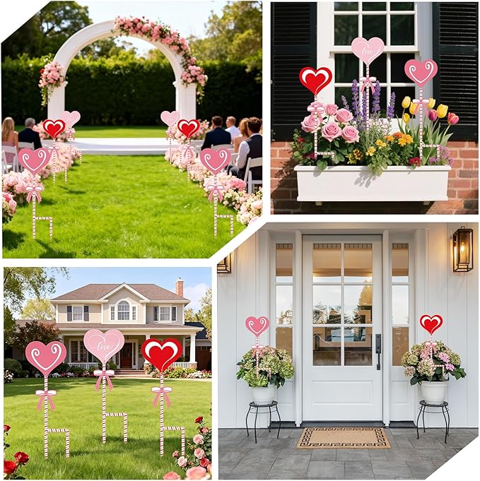 3 Pcs 24" H Valentine Yard Signs 5.9 * 6.6inch Metal Heart Valentine's Day Metal Garden Stakes Valentines Love Heart Outdoor Decorations for Patio Lawn Planter Pot Pathway Walkway Wedding Decor