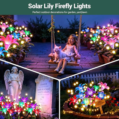 WdtPro Upgraded Solar Lights Outdoor Garden Decor: 8 Pack Solar Firefly Swaying Light with Color Changing LED Lily, Waterproof Decorative Flowers for Yard Patio Pathway Lawn, Gardening Gifts for Women