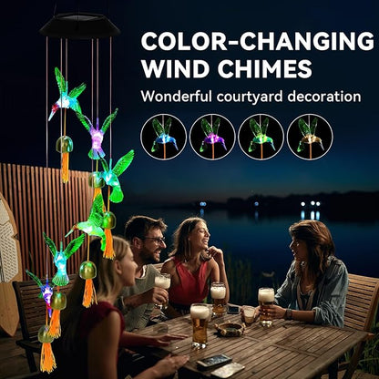 Hummingbird Gifts for Women Mom Grandma,Hanging Solar Wind Chimes for Outside,Waterproof LED Gardening Garden Decor Lights for Festival Birthday Gifts for Girlfriend Wife (Black Housing)