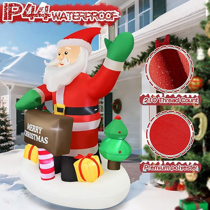 6FT Christmas Inflatable Waving Santa 6FT Holding Sign Santa Claus Christmas Inflatables Outdoor Decorations Xmas Santa Blow Up Yard Decor with 8 Built-in LEDs for Yard Garden Lawn(with Storage Bag)